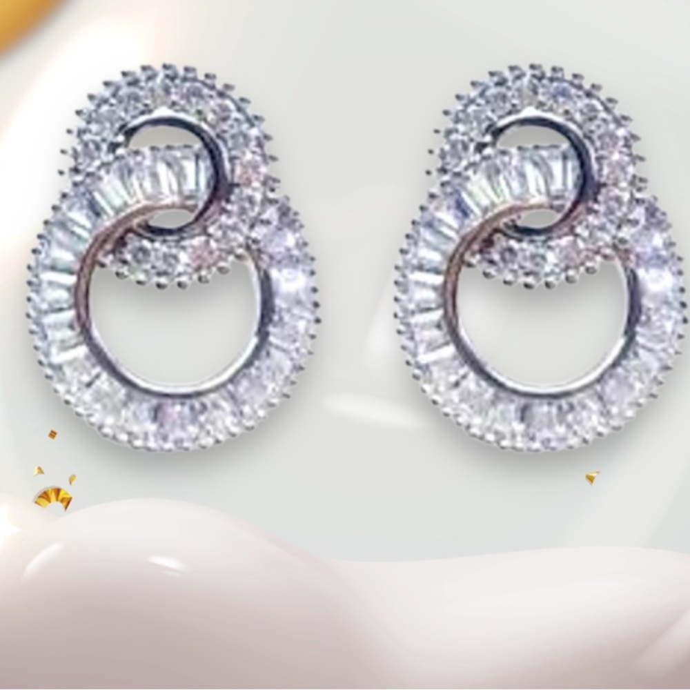 Beautiful Double Hoop Crystal White Gold Plate Stainless Formal Earrings NEW